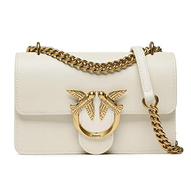 Pinko Damen Love One Mini Dc Kalbsleder Tasche, Z14q_Weiß Seide Antique Gold im Sale